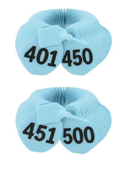  أرقام الرقبة للاغنام لون ازرق من (401 إلى 500)