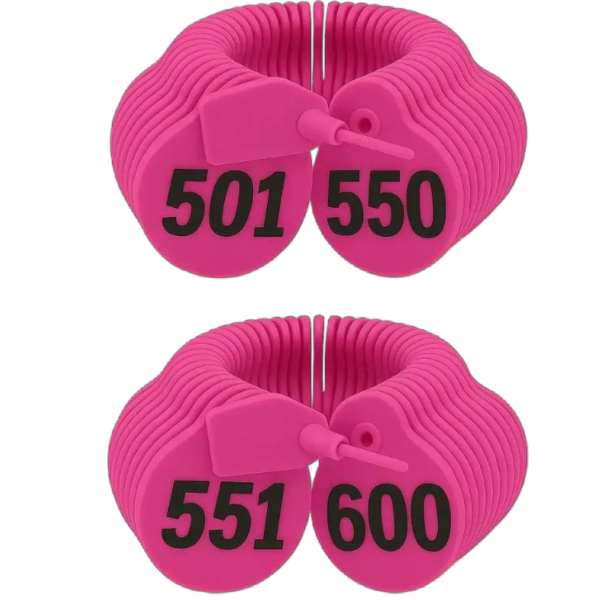  ارقام الرقبة للاغنام لون وردي من (501 إلى 600)