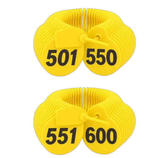 ارقام الرقبة للاغنام لون اصفر من (501 إلى 600)